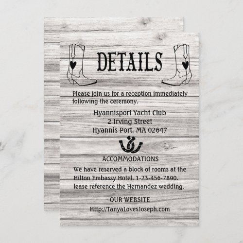 Country Wedding Details Wood Cowboy Boots Western Invitation