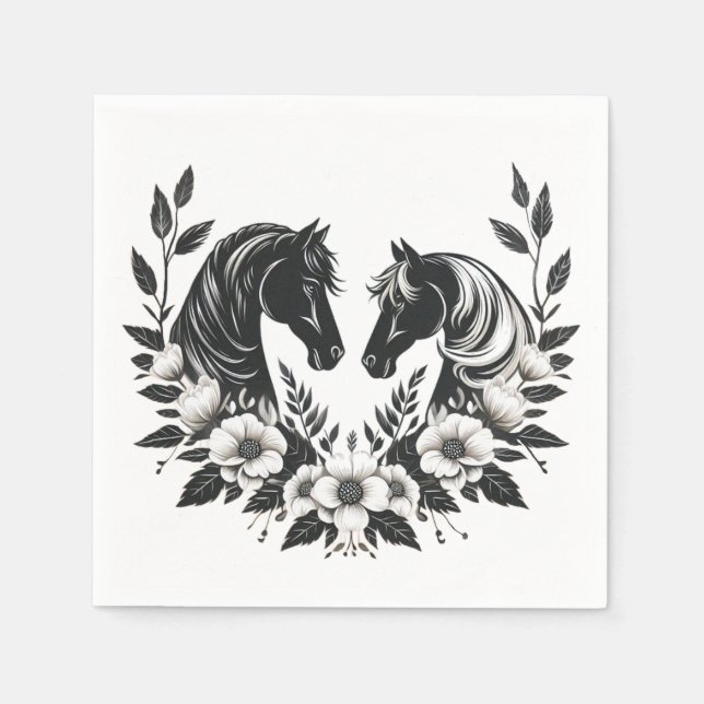 Country Wedding-Horses and Flowers Napkins (Front)