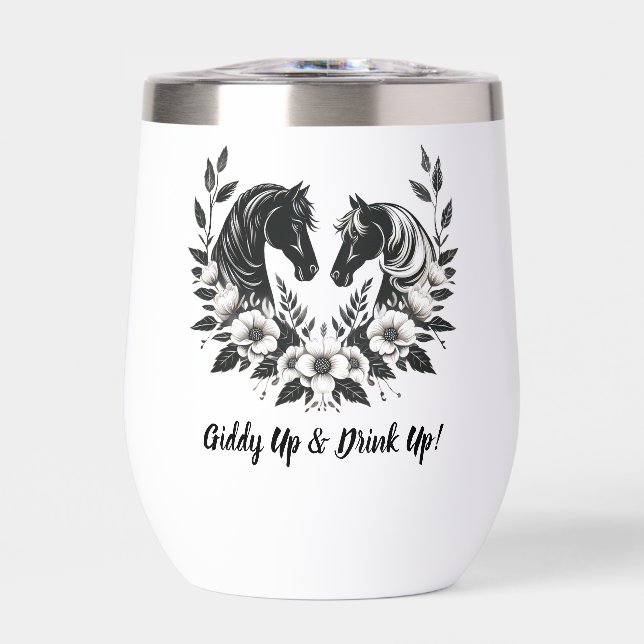 Country Wedding-Horses and Flowers Thermal Wine Tumbler (Front)