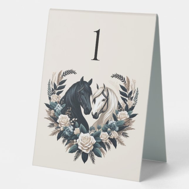 Country Wedding-Horses in Love  Table Tent (Front)