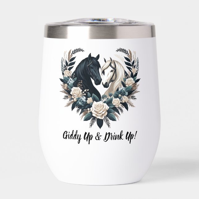 Country Wedding-Horses in Love  Thermal Wine Tumbler (Front)