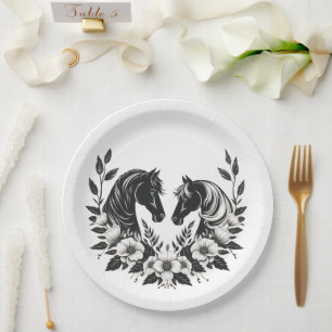 Country Wedding-Horses with Flowers Paper Plates