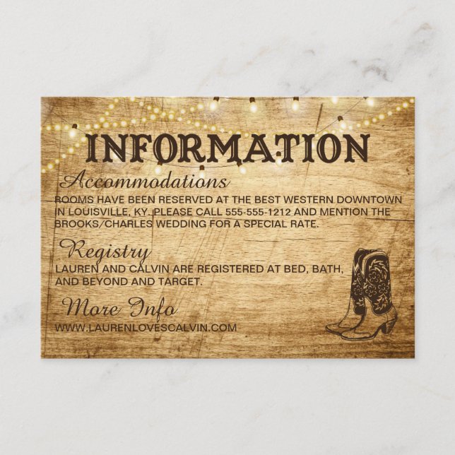 Country Wedding Information card for Rustic Weddin (Front)