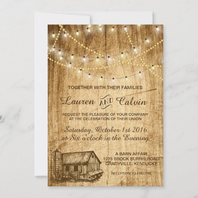 Country wedding invitation with Barn and Silo (Front)