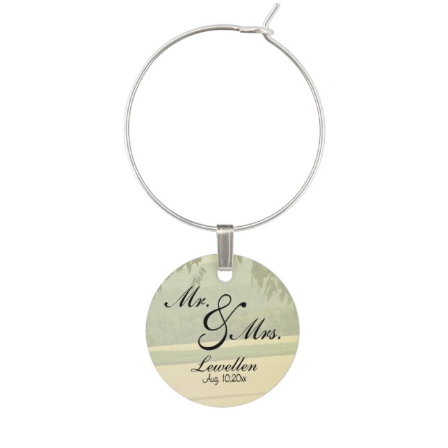 Country Wedding Invitations Wine Glass Charm (Front)