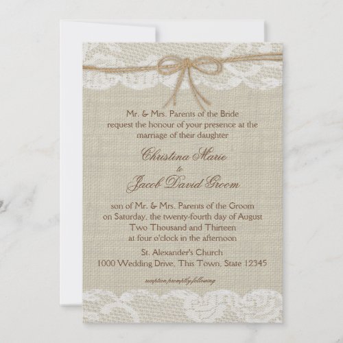 Country Wedding Lace and Burlap Personalized Announcements