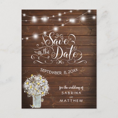 Country Wedding Mason Jar Daisies BarefootBride Postcard