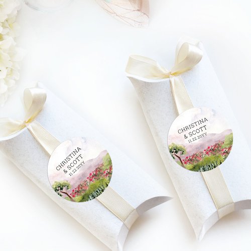 Country Wedding Pink Flower Meadow Classic Round Sticker