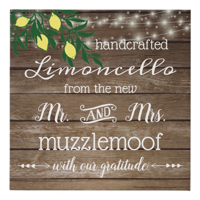 Country Wedding Reception Favor Sign Limoncello | (Front)