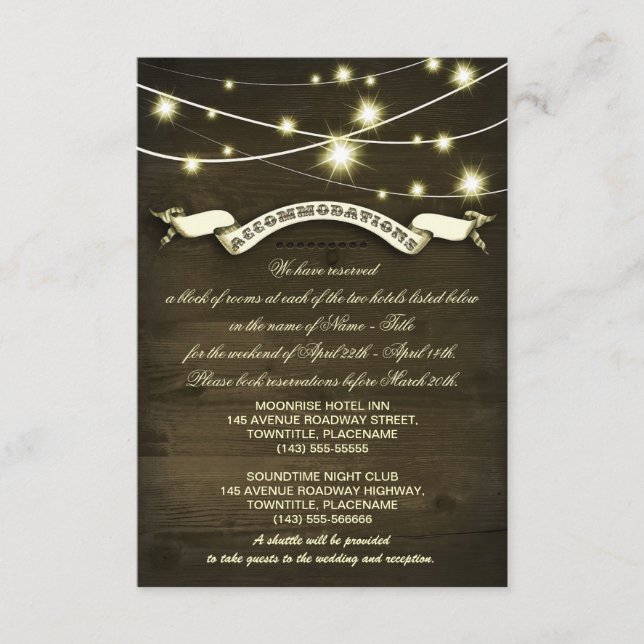 country wedding rustic accommodations cards (Front)
