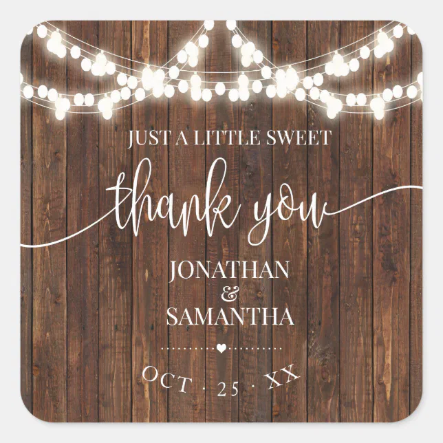 Country Wedding Rustic Bridal Shower Thank You Square Sticker | Zazzle