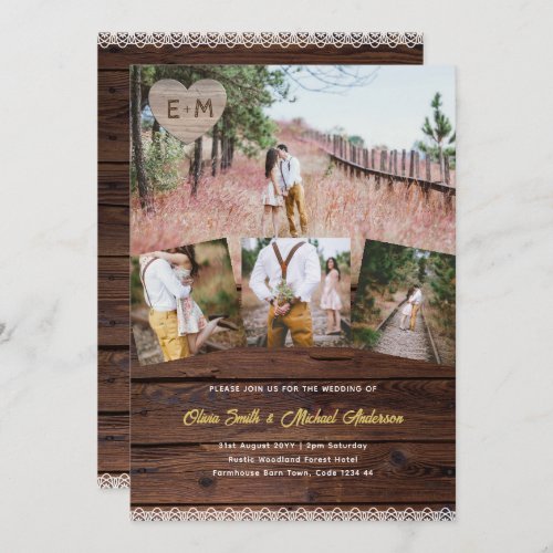 Rustic wedding invitations wood lace