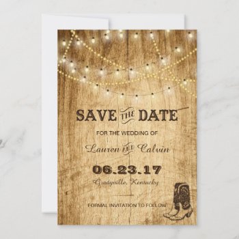 Country Wedding Save The Date With Cowboy Boots by LangDesignShop at Zazzle
