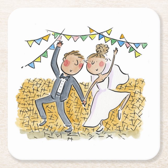 Country Wedding Square Paper Coaster (Front)