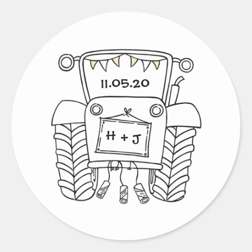 Country Wedding Tractor Sticker Label