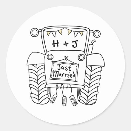 Country Wedding Tractor Sticker Label