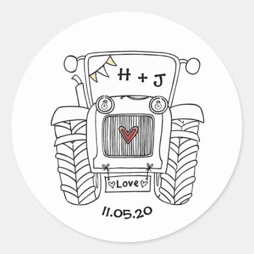 Country Wedding Tractor Sticker Label