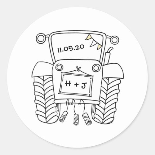 Country Wedding Tractor Sticker Label