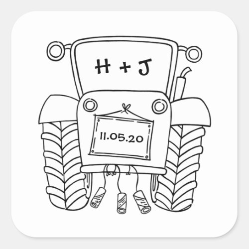 Country Wedding Tractor Sticker Label