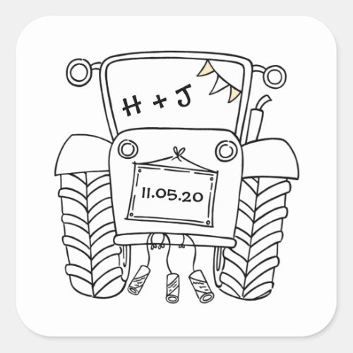 Country Wedding Tractor Sticker Label