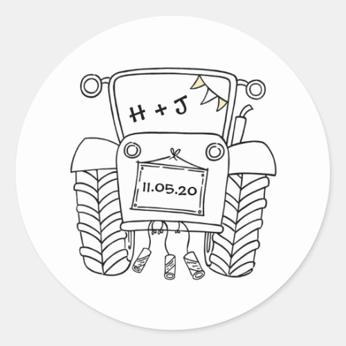 Country Wedding Tractor Sticker Label