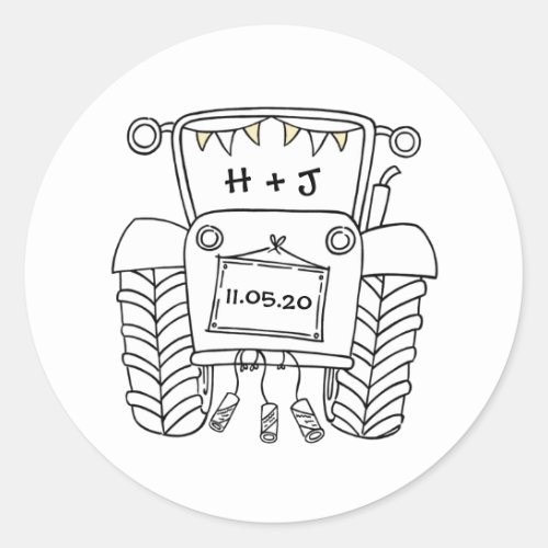 Country Wedding Tractor Sticker Label