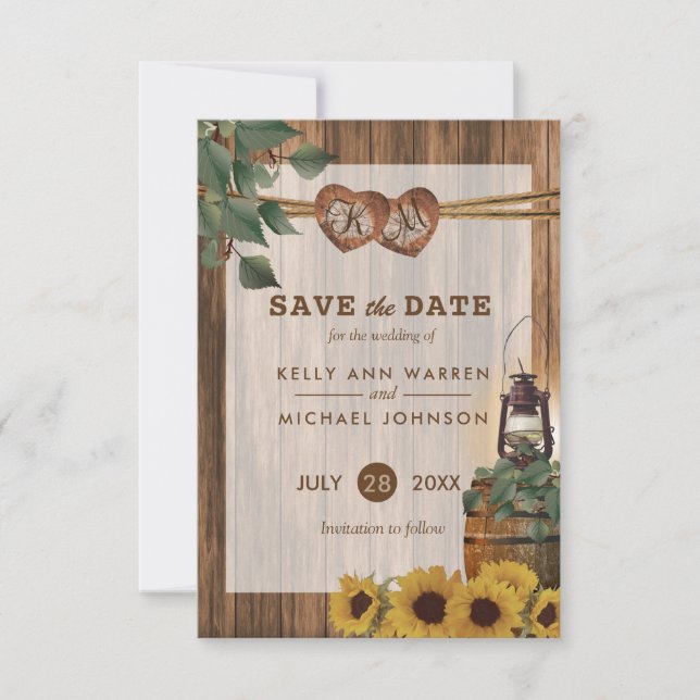 Country Wedding with Sunflowers Save The Date (Front)