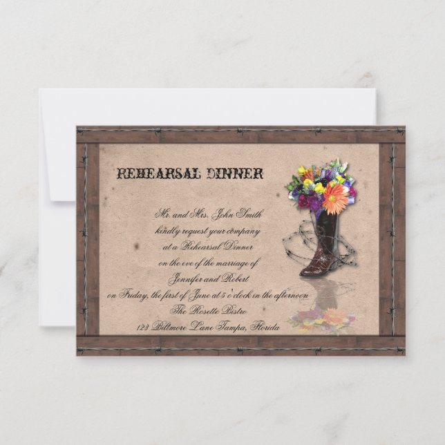 Country Western Babed Wire Wedding Rehearsal Invitation (Front)
