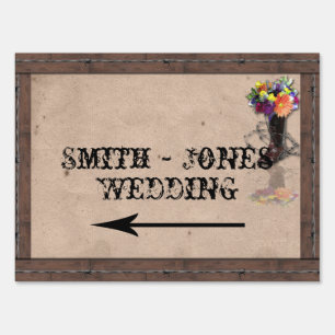 Country Western Barbed Wire Wedding Direction Sign
