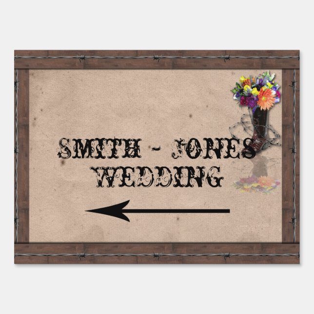 Country Western Barbed Wire Wedding Direction Sign (Front)