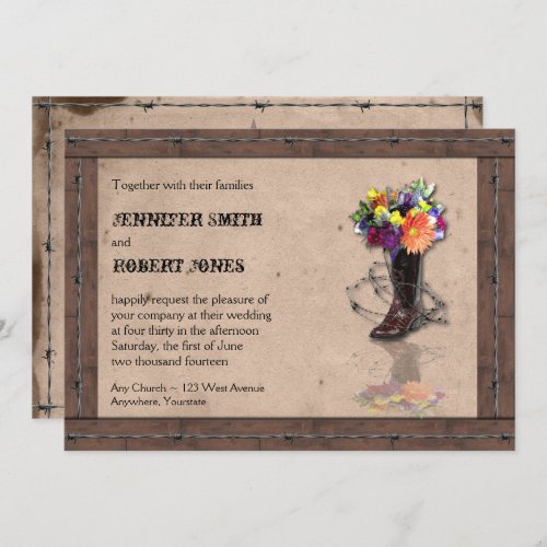 Country Western Barbed Wire Wedding Invitation v2