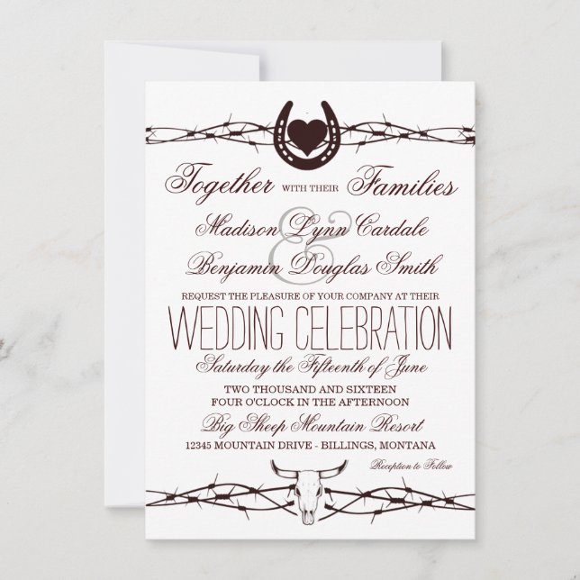 Country Western Barbed Wire Wedding Invitations (Front)