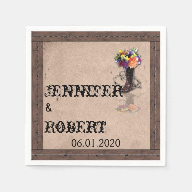 Country Western Barbed Wire Wedding Napkin (Front)