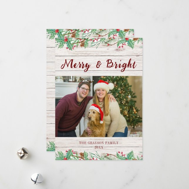 Country Western Barn wood Photo Flat Holiday Card (Front/Back In Situ)