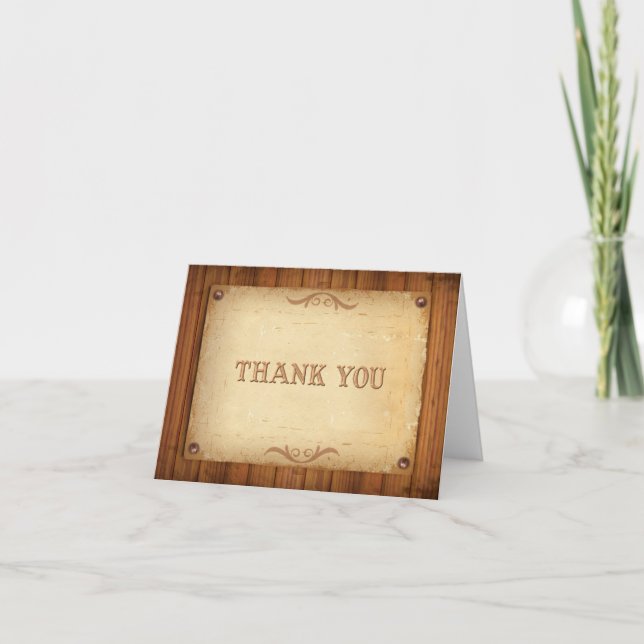 Country Western Barn Wood Thank You Cards (Front)