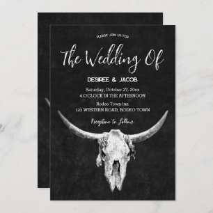 Country Western Black And White Bull Skull Invitation