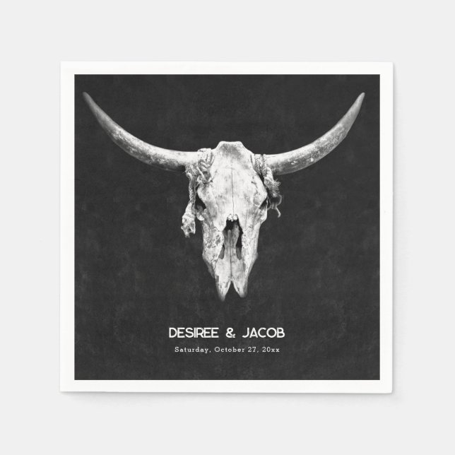 Country Western Black And White Bull Skull Napkins (Front)