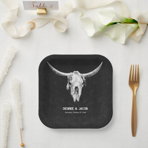 Country Western Black And White Bull Skull Paper Plates