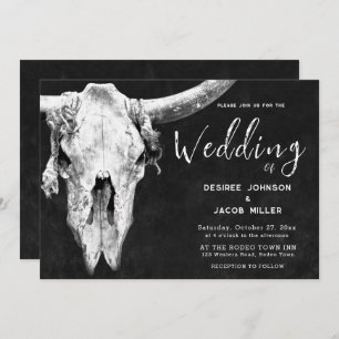 Country Western Black And White Rodeo Bull Skull Invitation