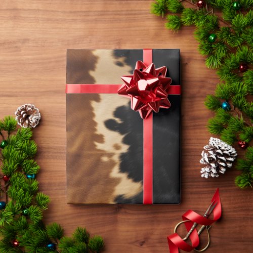 Country Western Black Brown Cream Cowhide  Wrapping Paper