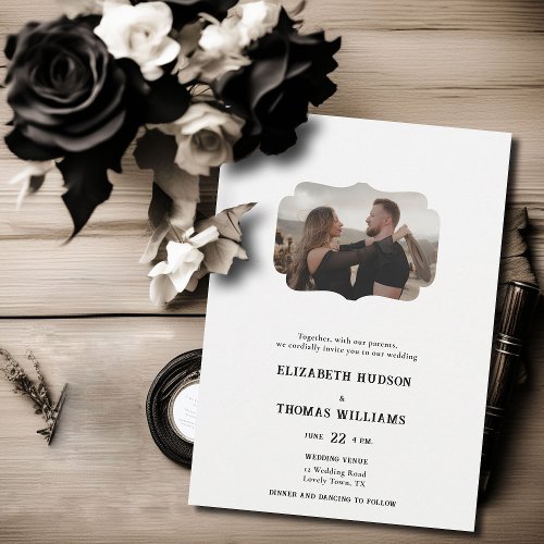 Country Western Black White Formal Photo Wedding Invitation