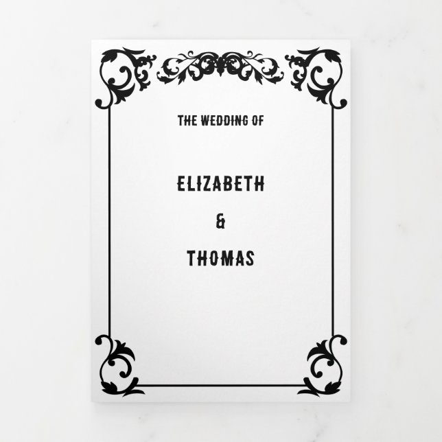 Country Western Black White Formal Trifold Wedding (Cover)