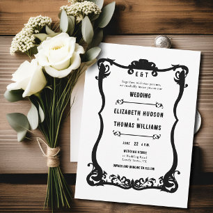 Country Western Black White Frame Formal Wedding Invitation