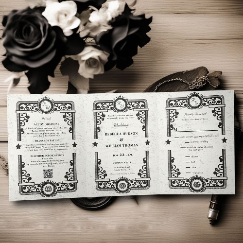 Country Western Black White Rustic Trifold Wedding