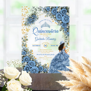 Country Western Blue Roses Golden Quinceañera Acrylic Invitations