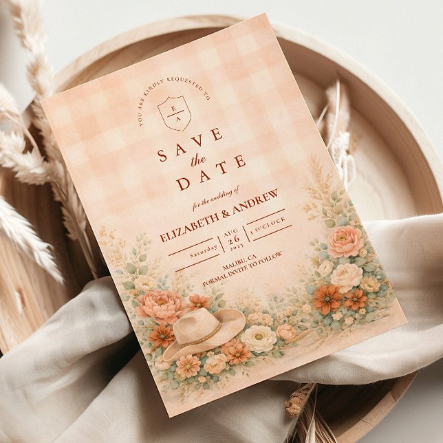 Country Western Blush Floral Wedding Save The Date (Creator Uploaded)