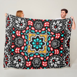 Country Western Boho Chic Elegant Red and Aqua Fleece Blanket