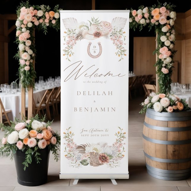 Country Western Boho Floral Cowboy Wedding Welcome Retractable Banner (Country Western Boho Floral Cowboy Wedding Welcome Retractable Banner)
