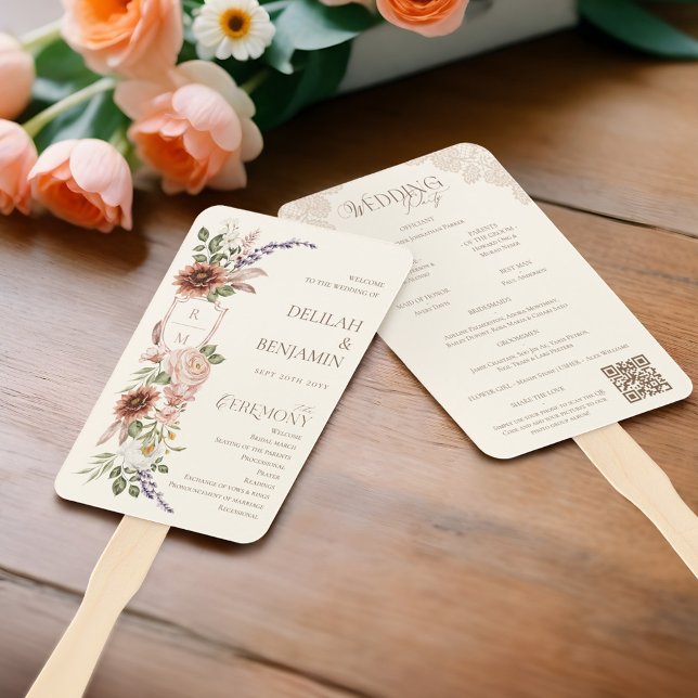 Country Western Boho Floral Wedding Day Program Hand Fan (Country Western Boho Floral Wedding Day Program Hand Fan (Front & Back))