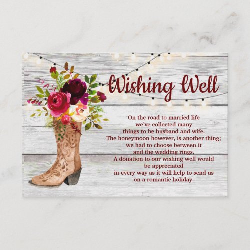 Country Western Boot Boho Rustic Wishing Well Enclosure Card